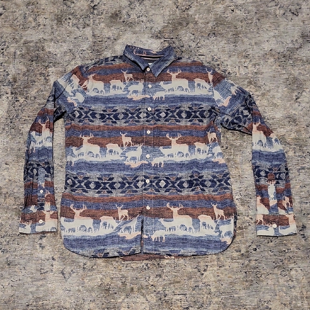 Men's Blue and Brown Patterned Shirt